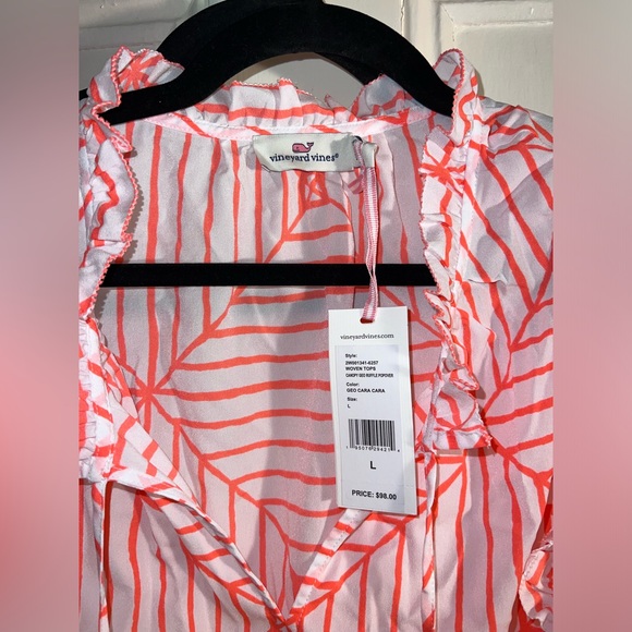 VINEYARD VINES White and Orange Fringe Top with Tassels, size L - Picture 4 of 4